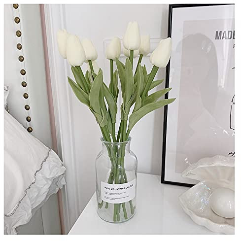 QTYQWC Künstliche Blumenpflanzen, Blumenarrangement zum Selbermachen, künstliche Blumen und Vasen, künstliche Blumen, 10 Stück, künstliche Tulpen, fühlen Sich echt an, Tulpen für selbstgemachte