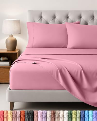 Utopia Bedding Set Lenzuola Letto 4 Pezzi, 135x190cm, Rosa | Lenzuolo con Angoli, Lenzuolo Piatto e 2 Federe 50x75 - Una Piazza e Mezza - Oeko-Tex Certificato - Poliestre di Microfibra