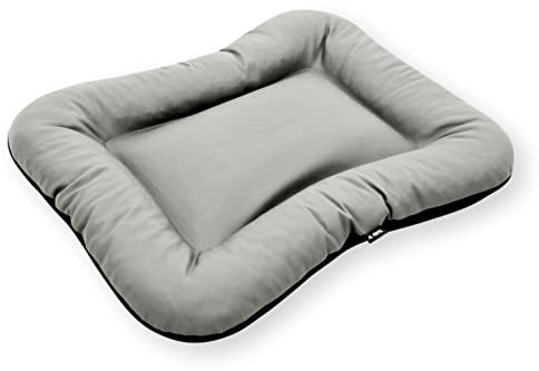 4L Textil Ella Hundebett für Mittelgroße Hunde - Wasserfestes Kunstleder Hundekissen, Hundematratze (90x70 cm, Grau)