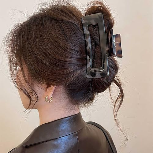 Inateannal Große Quadratische Haarspangen Schildkröte Haar Kralle Clips Grau Matt Kralle Haarspangen Dicke Haare Rutschfest Starken Halt Clips Große Leopard Kunststoff Haar Krallen Rechteck