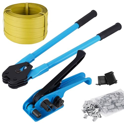BAOSHISHAN Kit cerclage 200m sangle PP pour sangles PP/PET 13-19mm | kit de cerclage manuel comprend: 200 mètres de feuillard PP, 100 agrafes métalliques et 20 cornières de protection.