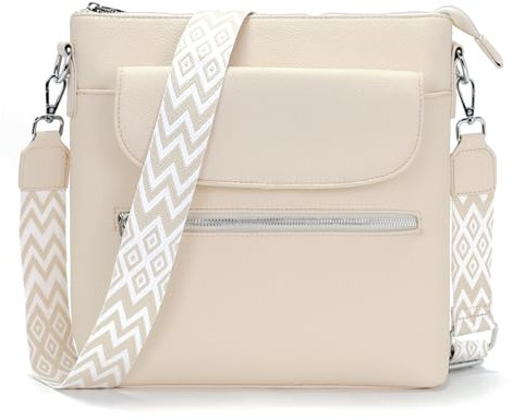 JSDOST Umhängetasche Damen Mittelgroß Handtasche Damen Crossbody Bag Damen Veganes Leder Schultertasche Damen mit Vielen Fächern Beige