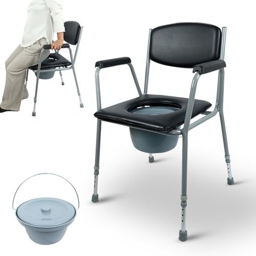 ISICARE Toilettenstuhl, WC-Stuhl höhenverstellbar, gepolsterter Sitz mit abnehmbarem Eimer, ergonomischen Armlehnen und robustem Design, tragbarer Nachtstuhl für Senioren und Erwachsene