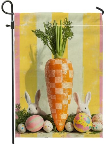 Drapeau de jardin de Pâques, carotte orange, œufs de lapin, décoration extérieure, drapeau double face en toile de jute pour décoration de pelouse de vacances, 30,5 x 45,7 cm