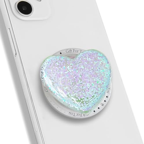 TTPSRY Magnetic Phone Grip Stand Airbag Holders Creative Glitter Resin Heart Removable With Magnetic Ring Stylish Decor Accessories Suitable for Girls Smartphones Gifts(Blue)