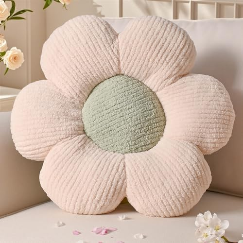 Yhoelata Coussin Fleur Crème Vert, Coussins Canape Decoratif, Aesthetic Marguerite Coussin de Sol Decoration, Petit Coussins Decoratifs Lit Enfant, 40cm