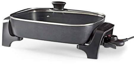 Nedis Electric Skillet Frying Pan, Non-Stick 40cm Multicooker with Cool Touch Handles and Thick Cast Aluminium Body, 2200W