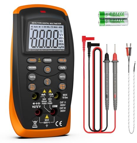 SURLABA Digitales Multimeter, XF-42B Voltmeter TRMS 6000 Count Spannungs Strommesser Ohmmeter, NCV Volt Ampere Widerstand Dioden Durchgangsmessung Tastverhältnis Kapazität Frequenz Temperatur