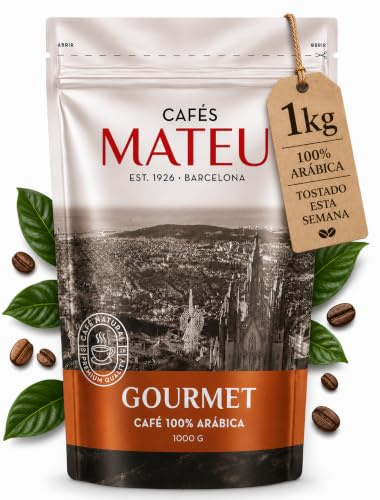 Cafés Mateu Café Molido Fino 1kg Gourmet 100% Arábica Sabor Suave y Equilibrado Tueste Artesanal Semanal Paquete de 1kg