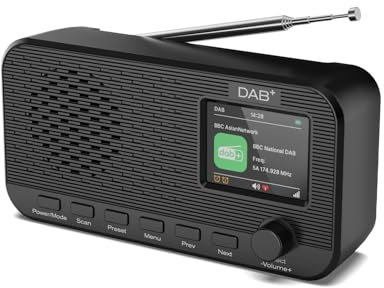 OiDiPi DAB Radio con Bluetooth, radio digitale FM ricaricabile, radio a batteria, radio portatile DAB+, radio da cucina con 80 preset, display a colori da 2,4 pollici, doppia sveglia, timer