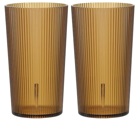 sourcing map Lot de 2 verres réutilisables en plastique transparent de 355 ml - Verres à eau en plastique incassables et empilables pour bière, cocktail, eau, jus, whisky (marron)