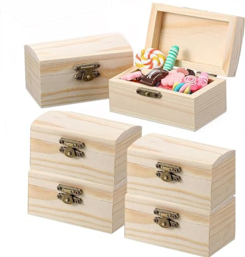 STOUCLA Holzkiste Klein, Mini Schatztruhe aus Holz,Rechteckige Holzschatzkiste,Hölzernes Schatztruhe Box, Bastelset Basteln, zur Aufbewahrung und Dekoration, 6 Stück
