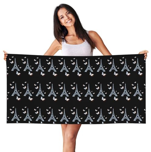 HKHLHLH Toalla de playa ligera de terciopelo con estampado de la Torre Eiffel, de secado rápido, absorbentes, para piscina, accesorios de playa