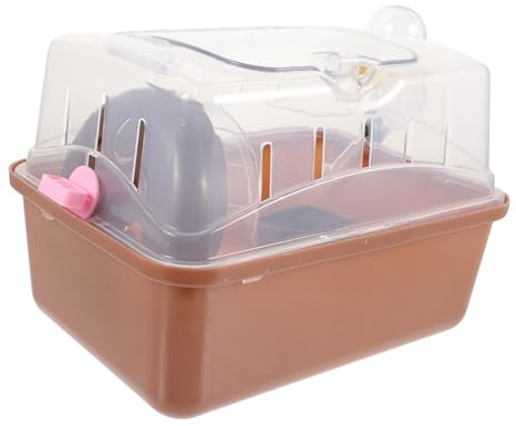 TOBBOMEY Kleintier Transportbox für Hamster Tragbarer Käfig mit Belüftung und Wasserflasche für Outdoor Aktivitäten Reisen und Ausflüge Transparente Hamsterbox mit Dachöffnung