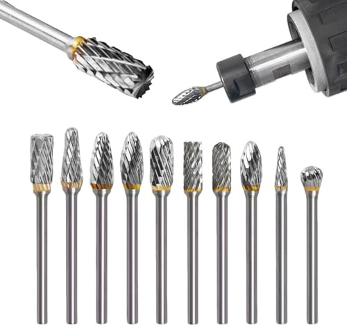 10 Stück Hartmetall Frässtifte Set, 6mm Schaft Hartmetallfräser mit Doppelschnitt, Hartmetall Rotationsfräser Bits Raspel Set für Schneidschleifer, Metallschnitzen, Polieren, Gravieren, Bohren