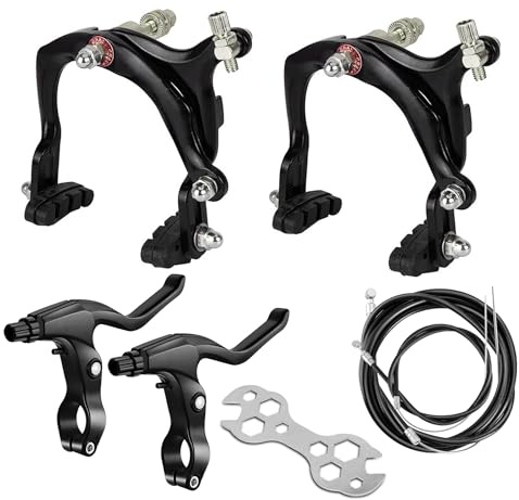 Hmfmdy Bike Brakes Calipers Set, Bike Brake Pads, Front and Rear C Brake Set, 65-79mm Long-Reach Bikes Brakes Levers Kit with Cables fits Children, Road, MTB, BMX Road Bicycle - Black