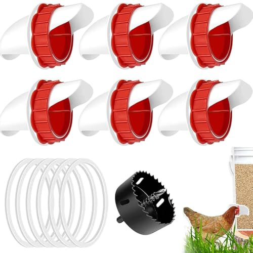 6PCS Mangiatoia Per Polli,Mangiatoia automatica per polli senza rifiuti,distributore automatico di cibo per polli a prova di roditori,resistente alle per secchi barili, Automatica Per Pollame