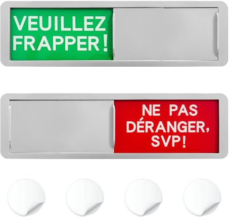 NYVOR Panneau de Porte “VEUILLEZ FRAPPER + NE PAS DÉRANGE”, 17.7*5.2*0.5cm Plaque de Porte Coulissante Magnétique avec Adhésives 2PCS, Enseigne Claire pour Salle de Réunion École Bureaux Salle d'Étude