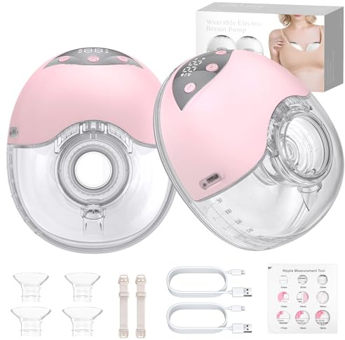 YGiTK Doppelmilchpumpe Elektrisch Freihändig Leise Abpumpen | 4 Modi & 12 Saugstufen, 210ml Kapazität mit USB-Aufladung 19mm/21mm/24mm Flansch für Büro Unterwegs Reisen (Rosa)
