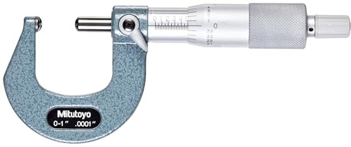 Mitutoyo 115-253 Spherical Anvil & Spindle Micrometer, 0-1 Range, 0.0001 Graduation, Ratchet Stop, Carbide Measuring Faces, Satin-Chrome Finish, Hammertone Enamel, Supplied in Plastic Case