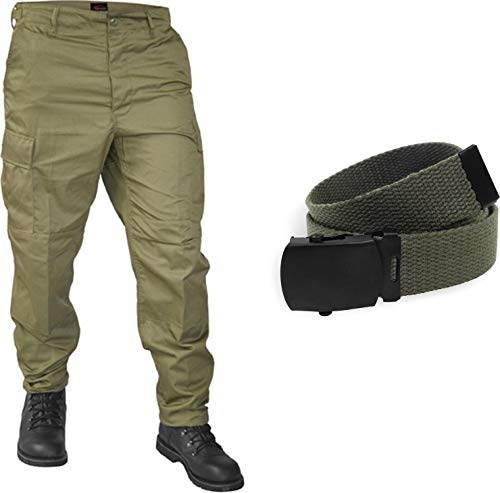 normani BDU Rangerhose Freizeithose mit originalem BDU Gürtel in Grün für Unisex-Erwachsene