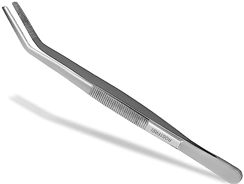 PREMIUM Küchenpinzette | Grillpinzette | Kochpinzette | Pinzette Edelstahl | Gourmet-Qulität | Gebogene Ausführung (30,0 cm)