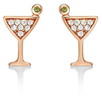 Diamond Treats Small Cocktail Glass Earrings in 925 Sterling Silver with Cubic Zirconia Stones, Mini Cocktail Glass Stud Earrings for Women and Girls, Dainty Silver Jewellery for Women