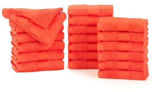 Ample Decor Wash Cloths Pack of 20, Oeko Tex Certified 600 GSM 100% Cotton Soft Absorbent, Premium Quality Durable Machine Washable, Ideal for Bathroom, Pool, Hotel, Spa – Orange