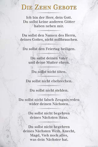 empireposter Die 10 Gebote - Weiß - Inspirations Poster Druck - Größe cm + 2 St Posterleisten Alu 63 cm