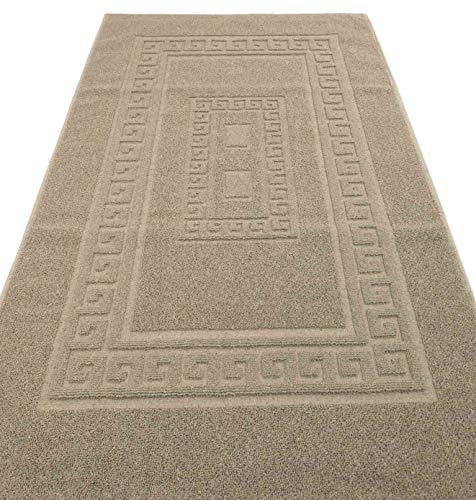 Casatessile Tappeto e Set da Bagno in Spugna con Rete Antiscivolo Torino Assorbente e Facile da Lavare - Beige, Set 3 Pezzi