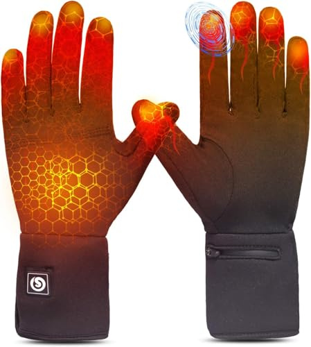 Sun Will Guanti Elettrici Riscaldati Foderato con Batteria Ricaricabile Touchscreen Uomo e Donna Sottili Guanti Termici Invernali Scaldamani per Ciclismo Sci Caccia Pesca Morbo di Raynaud Artrite