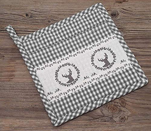 matches21 Topflappen zum Schlupfen Landhaus Premium RESI mit Hirsch Motiv & kariert Hitzeschutz Küche - in Grau 1 STK