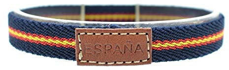 BDM Armband för män och kvinnor i blått tyg med Spaniens flagga. Smal Armband Mått 18-20 cm., 15 centímetros, Läder