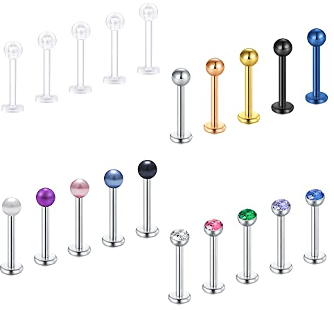 Crdifu 20er Lippenpiercing Labret Stecker 1,2mm Edelstahl Kunststoff 6/8/10mm Piercing Lippe Monroe Medusa Helix Stud