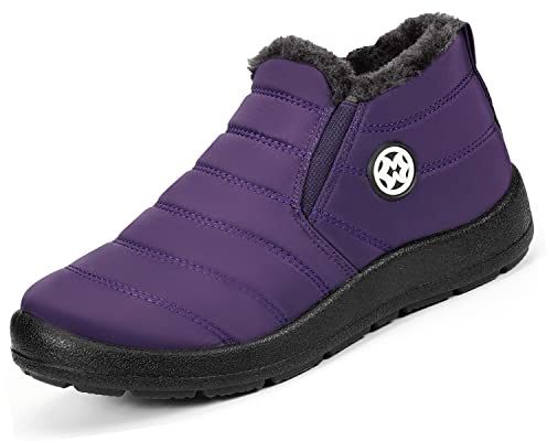 Gaatpot Chaussure Hiver Femme Bottes de Neige Imperméable Bottines avec Doublure Chaud Fourrure,violet,EU41