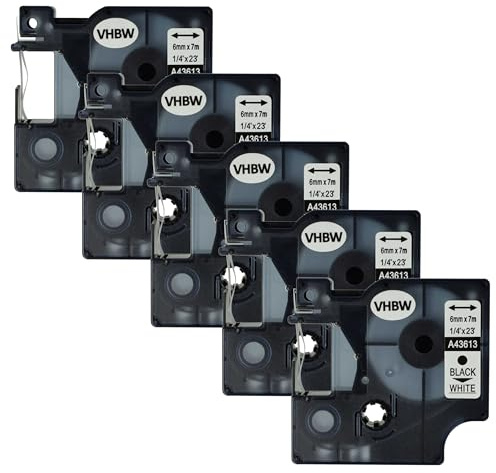 vhbw 5x Schriftband-Kassette Ersatz für Dymo D1 | 43613 für Etiketten-Drucker 7m x 6mm Schwarz auf Weiß