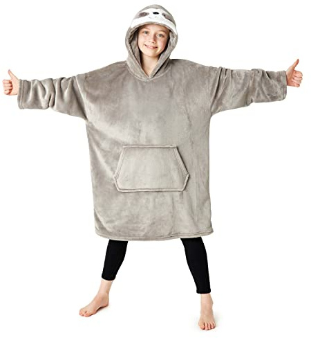 CityComfort Sweat Plaid Enfant Fille - Pull Fille Polaire Oversize Doux (Gris Paresseux)