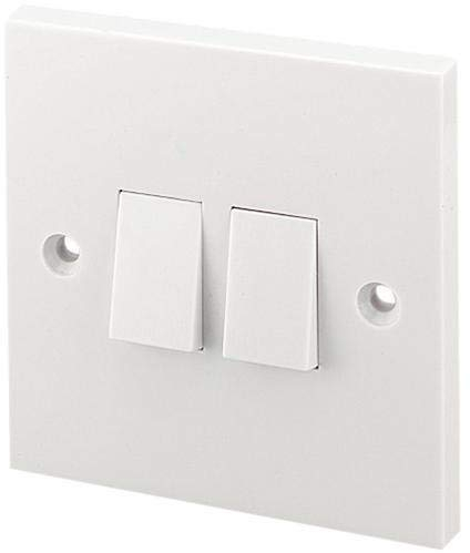 Mr Gadget's Solutions 2 GANG 2 WAY DOUBLE LIGHT SWITCH WHITE PLASTIC 10 AMP SINGLE PLATE