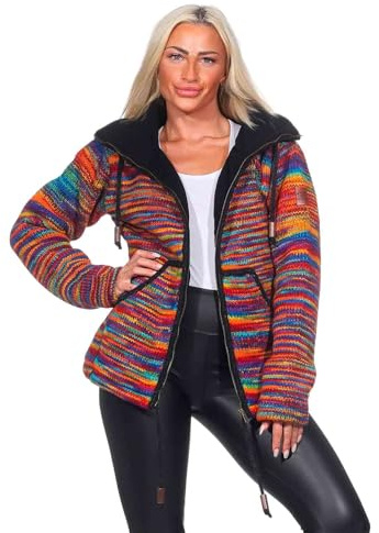Kunst und Magie Damen Wolljacke Regenbogen Fleecefutter Hochkragen