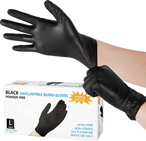 Eummy 100 stücke Professionelle Nitril Vinylhandschuhe Multi-Purpose Arbeitshandschuhe Latex Pulver Freie Gartenarbeit Nitril Handschuhe für Haus Küche Outdoor Nutzung 9 Zoll (L,Schwarz)