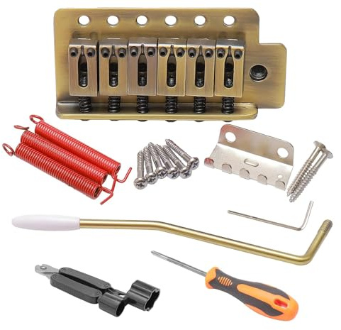 Unxuey 6 String Right Handed Electric Guitar Tremolo Bridge Saddles Set for Fender Strat Squier Style Guitar Replacement with Whammy Bar Bronze Color | For Fender Strat Squier Style Guitar, Replacement, With Whammy Bar