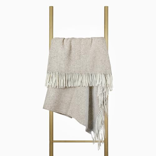 Nostra Zelandia 100% Reine Wolldecke – Warme, atmungsaktive und leichte Wolldecke für Sofa, Bett und Outdoor-Bereich, temperaturregulierender Komfort mit Fransen (Melange Natur)