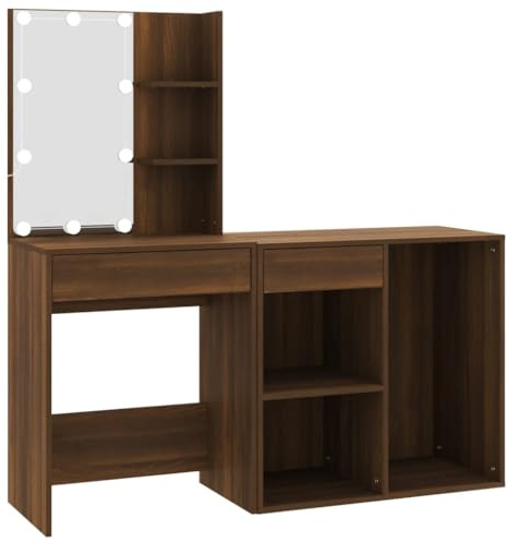 vidaXL Tocador con LED y Armario Madera contrachapada marrón Roble
