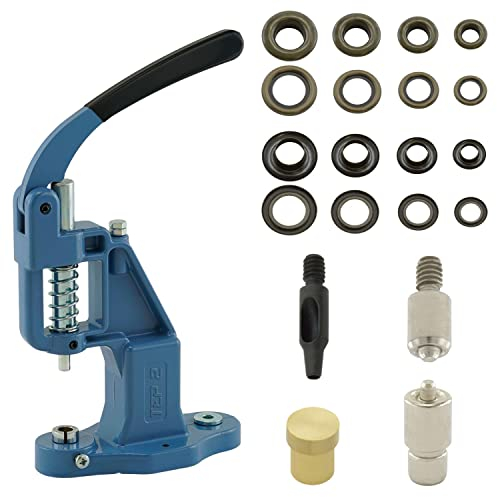 Ösenpresse Set mit Hebelpresse, Ösenwerkzeug und 50 Stück Ösen 6 mm, Antik, Messing | Handpresse | rostfreie Metallösen | DIY | für Stoff, Schuhe, Planen, Kleidung..