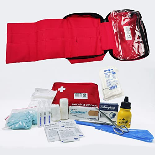 DEPALMERA Pharma✮ Botiquín Primeros Auxilios Neceser Extensible Completo Emergencia Homologado, Para Viaje y Acampada, Coche, Supervivencia, Excursión, Montaña, Senderismo, Aventura, Rojo.