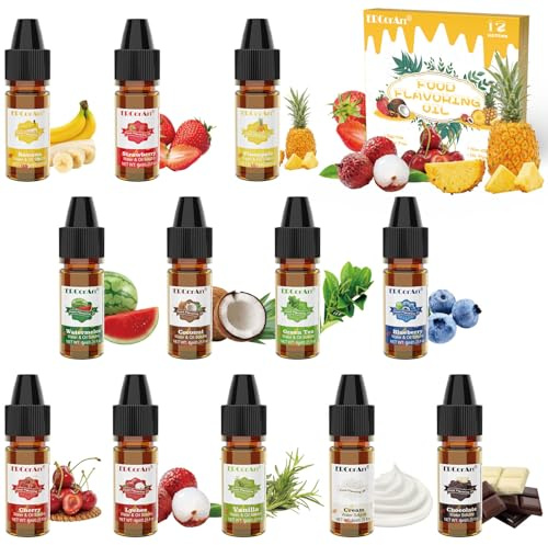 Arôme Alimentaire - 12 Gouttes de Saveur Flavour Drops Sans Calories pour Gâteaux Biscuits Crème Glacée, Cuisson, Cuisiner, Baume à Lèvres, Boissons, Fabrication de Savon - Soluble dans Eau et Huile