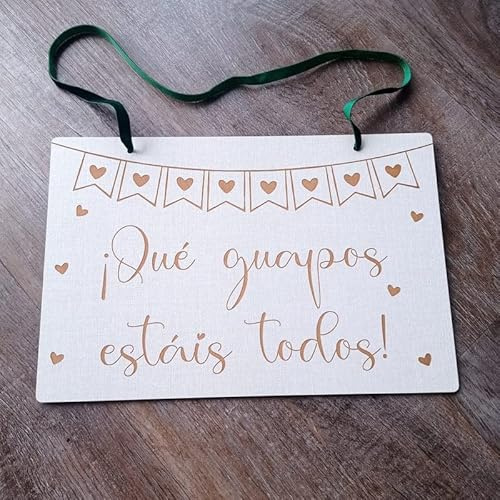 Madera de Boj | Cartel Pajes Guapos Personalizado | Cartel Boda Fabricado Madera Natural | Tamaño 30 cm x 20 cm