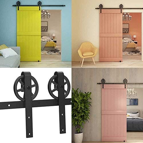TSMST 243CM/8FT Schiebetürsystem Komplett Set für Schiebetüren Schwarz Schienen Kit Passend für eine einzelne Holztür,Big Speichen Rad Roller