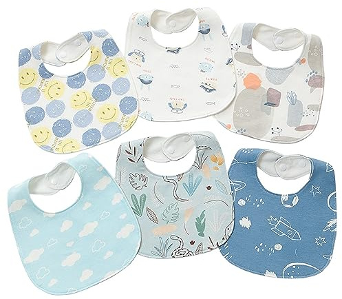 Oaygat 6-pack baby bandana dregelhaklappar bomull tandsprickning haklapp spädbarn matning haklappar mjuka och absorberande bud med justerbara snaps vattentäta dregel haklappar för 0-36 månader unisex