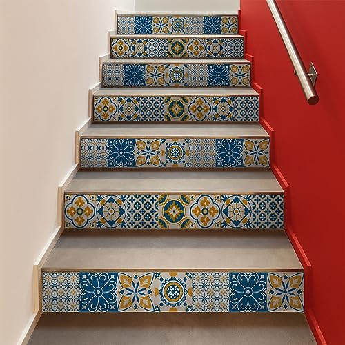 Ambiance - Adhesivo decorativo para escaleras de azulejos de cemento (2 tiras de 15 x 105 cm)